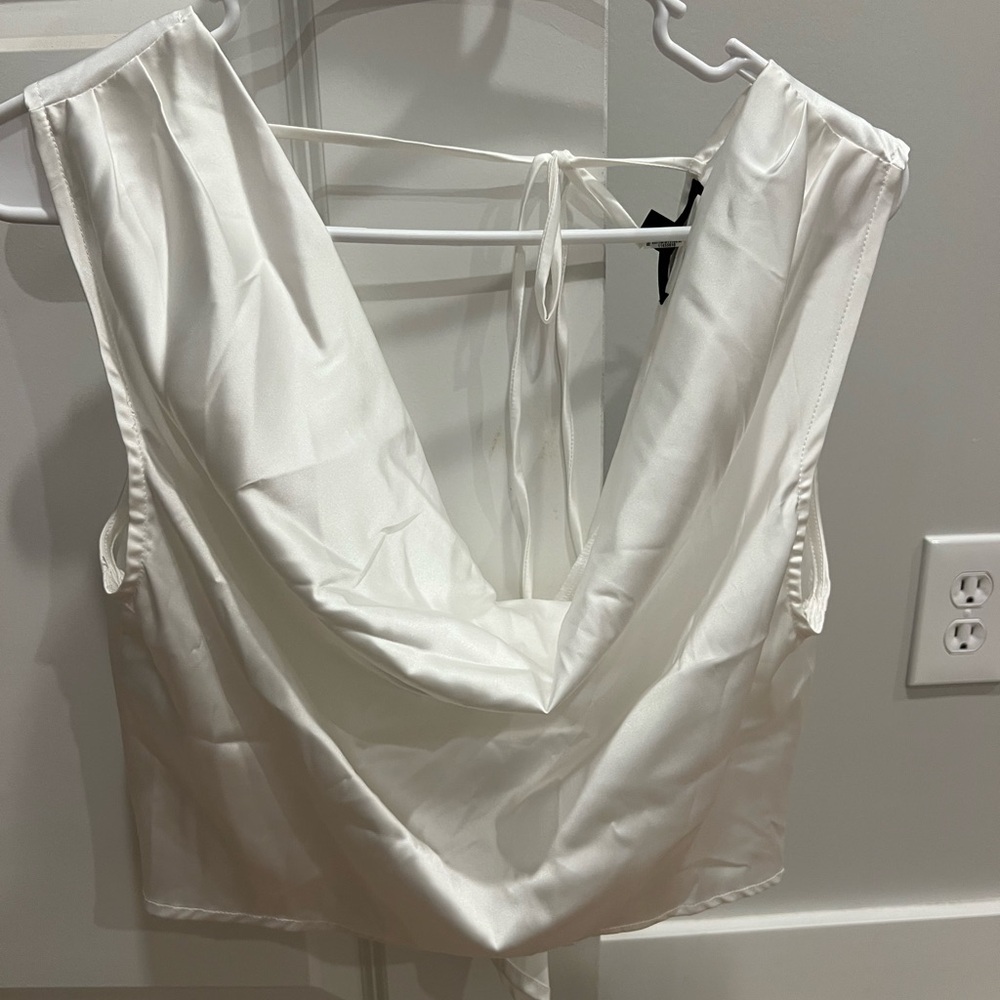 while silk open back top